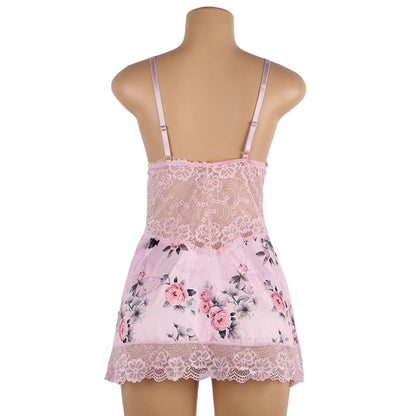 Plus Size Embroidery Patchwork Lace Sleeping Dress