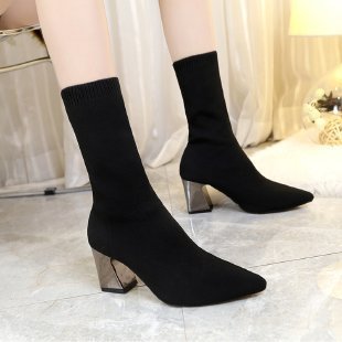 Bottes Chaussettes Femme Bout Pointu Talons Hauts