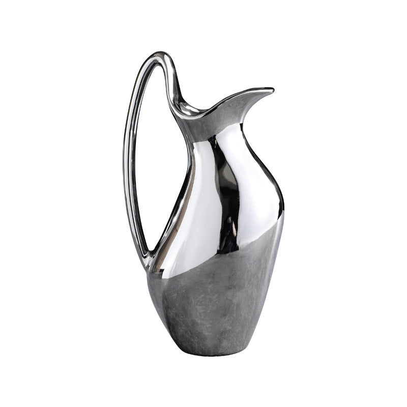 Vase en céramique argenté en forme de pot pour salon, modèle de fleur, décoration douce