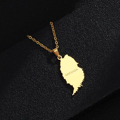 Stylish And Personalized Titanium Steel Smooth Golden Grenada Map