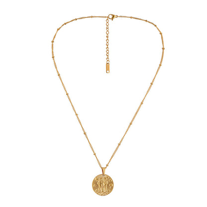 Stainless Steel Round Twelve Constellation Coin Relief Necklace