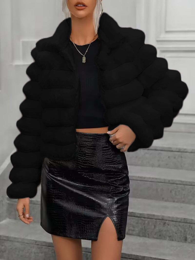 Manteau court femme en fausse fourrure automne et hiver