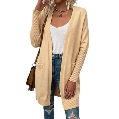 Solid Color Pocket Sweater Autumn And Winter Sweater Women's Cardigan Coat