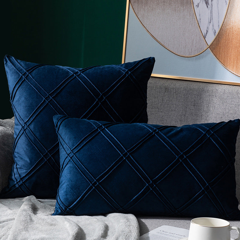 Taie d'oreiller en velours de couleur unie à carreaux, pour canapé, chevet, coussin en peluche courte