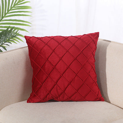 Taie d'oreiller en velours de couleur unie à carreaux, pour canapé, chevet, coussin en peluche courte