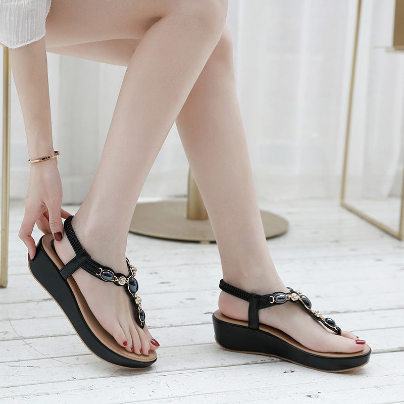 Sandalias de cuña tipo chancla para mujer, talla grande