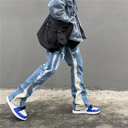 Washed Splash-ink Stitching Jeans Men's Personalized Straight Pants