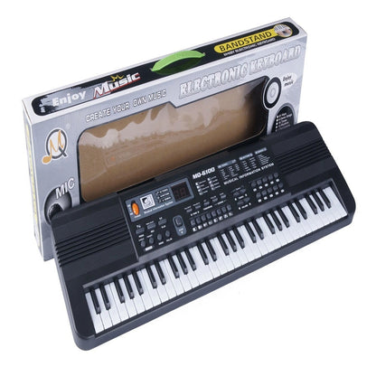 Teclado electrónico de 61 teclas para niños con cable de alimentación USB y micrófono negro