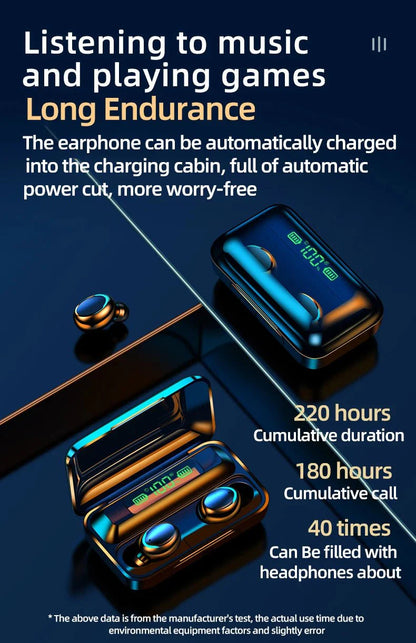 F9-5C Wireless Bluetooth Earphones – 9D Stereo, Waterproof, Noise Cancelling