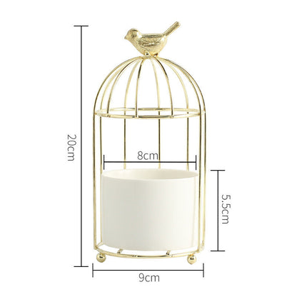 Light Luxury Iron Art Succulent Flower Pot Gilded Bird Cage Iron Frame Vase