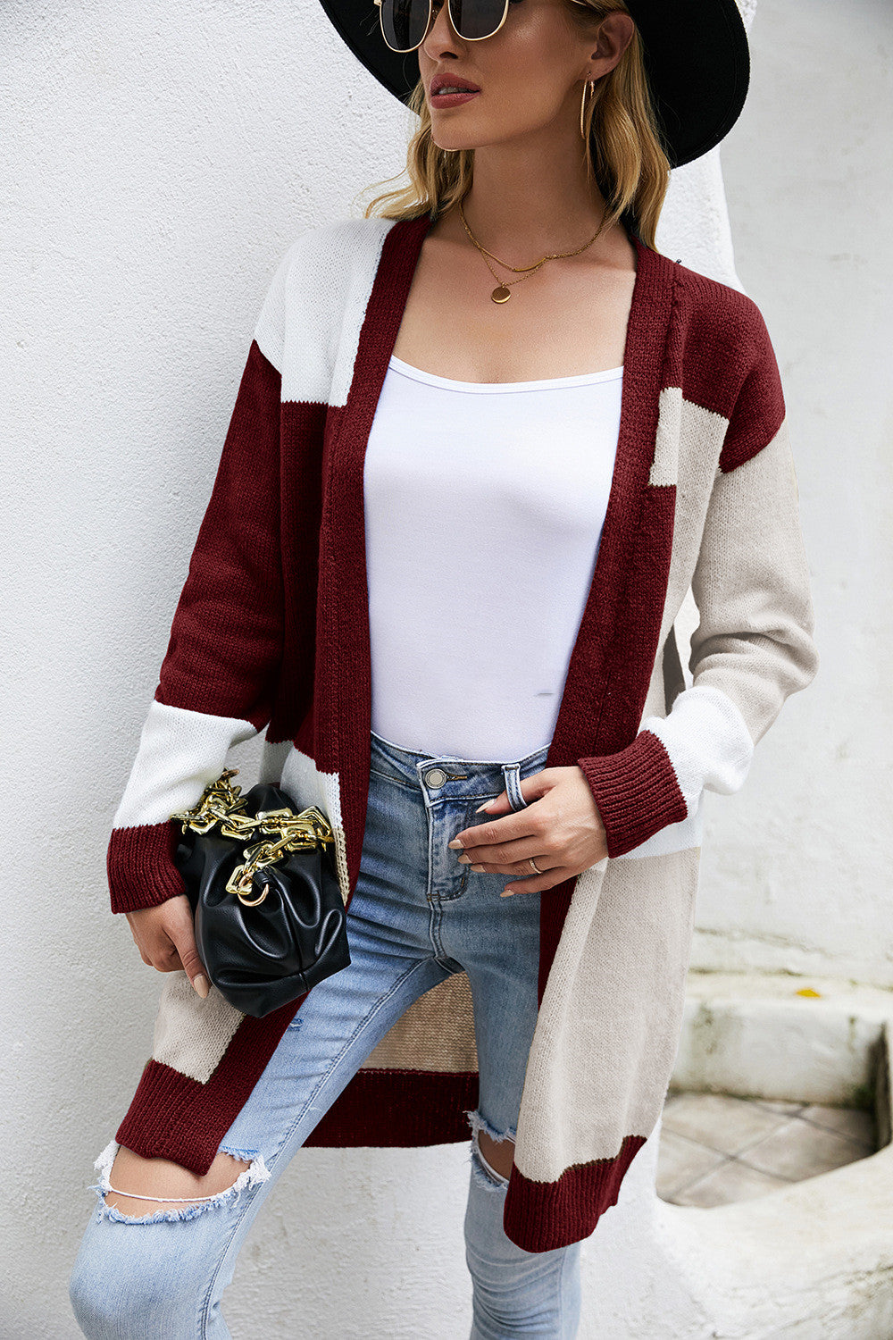 Chaqueta de punto holgada de talla grande con bloques de color