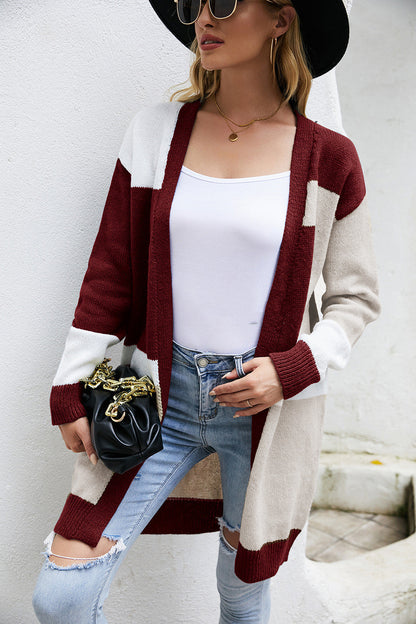 Chaqueta de punto holgada de talla grande con bloques de color
