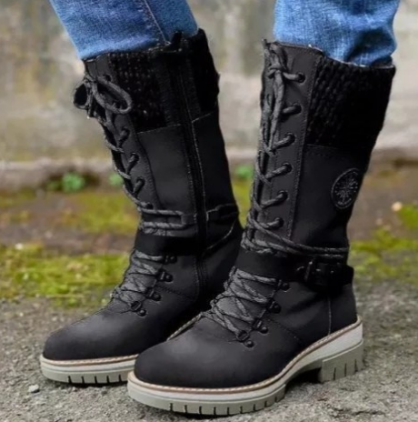 Bottes Martin d'hiver à talon haut, bout rond, couture, grande taille