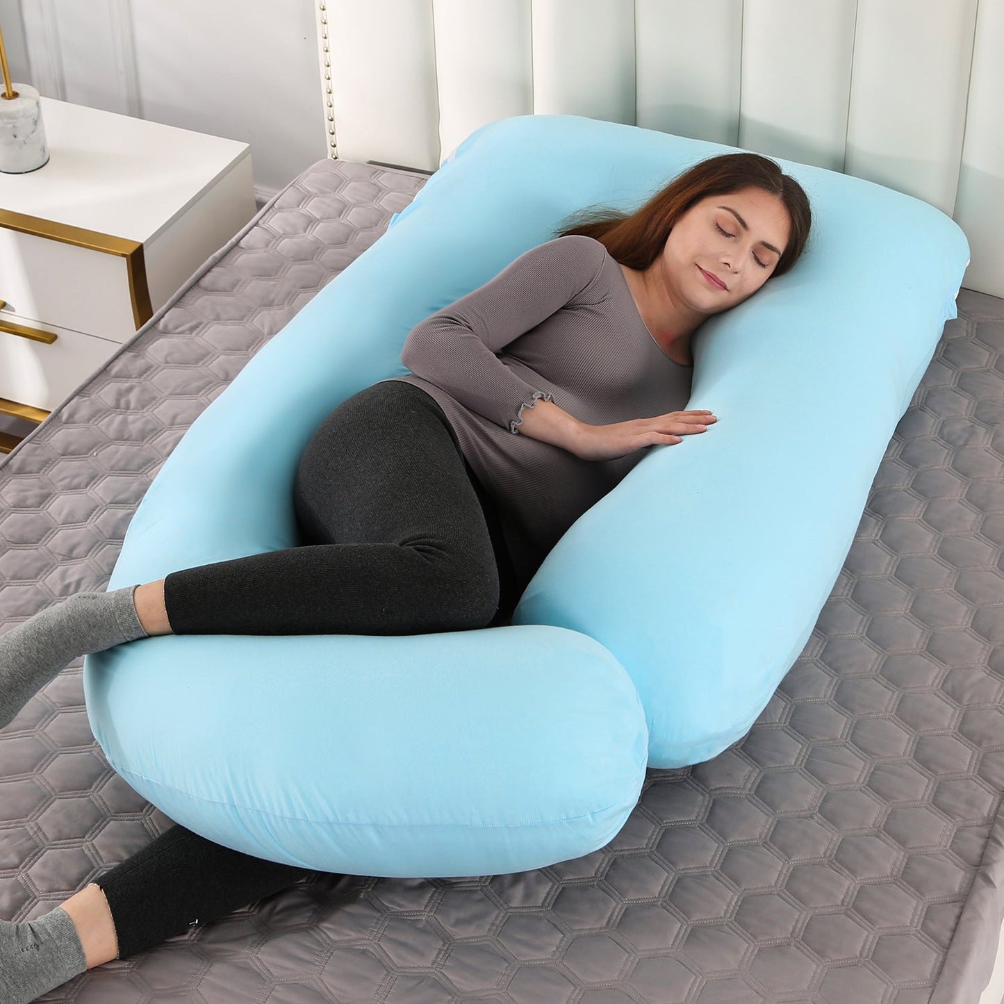 Pillow Lying On The Side With Detachable Crystal Velvet G-shaped Waist Pillow