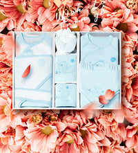 Coffret Cadeau Vêtements de Bébé Nouveau-né Bleu Clair Premium | Ensemble Essentiel de Layette 100 % Coton Doux avec Illustrations de Renard