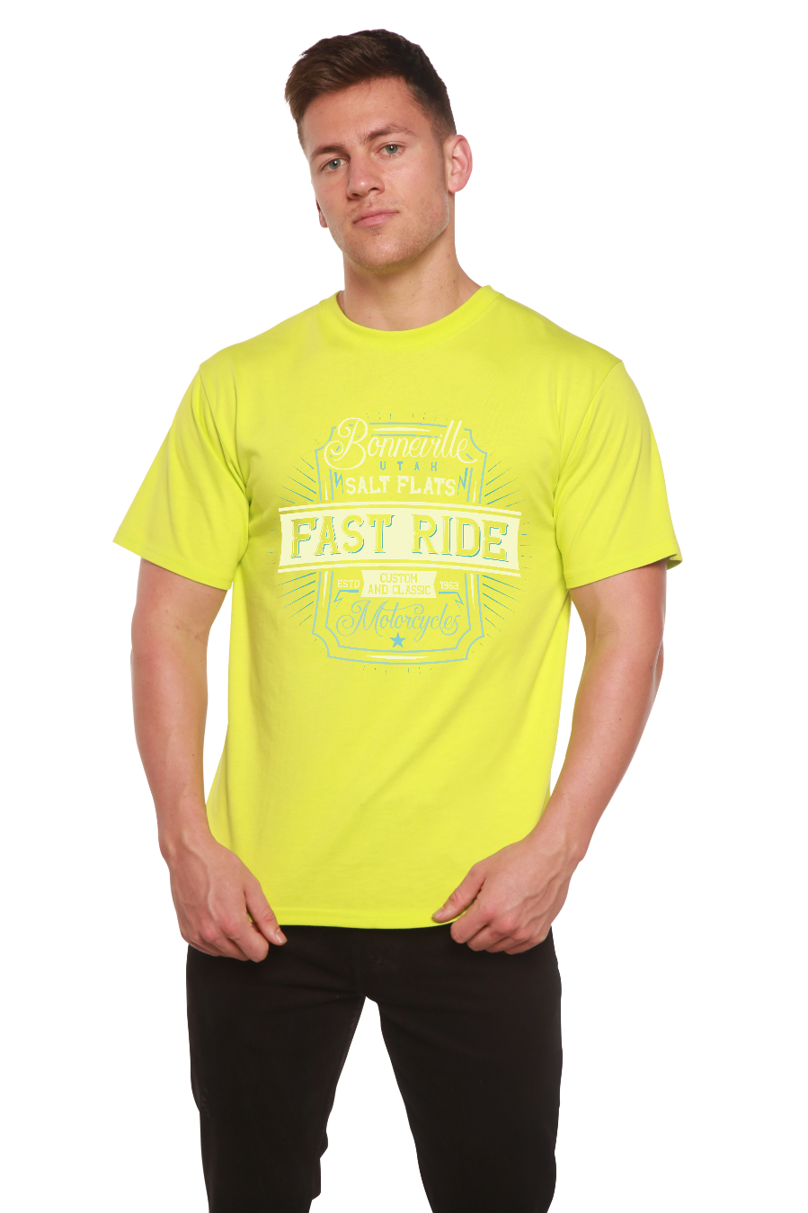 T-shirt graphique à manches courtes en viscose de bambou/coton biologique Fast Ride pour homme