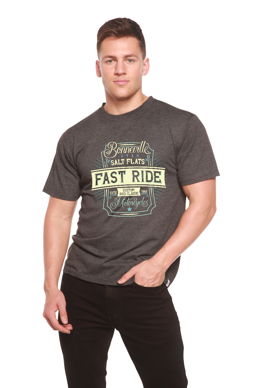T-shirt graphique à manches courtes en viscose de bambou/coton biologique Fast Ride pour homme