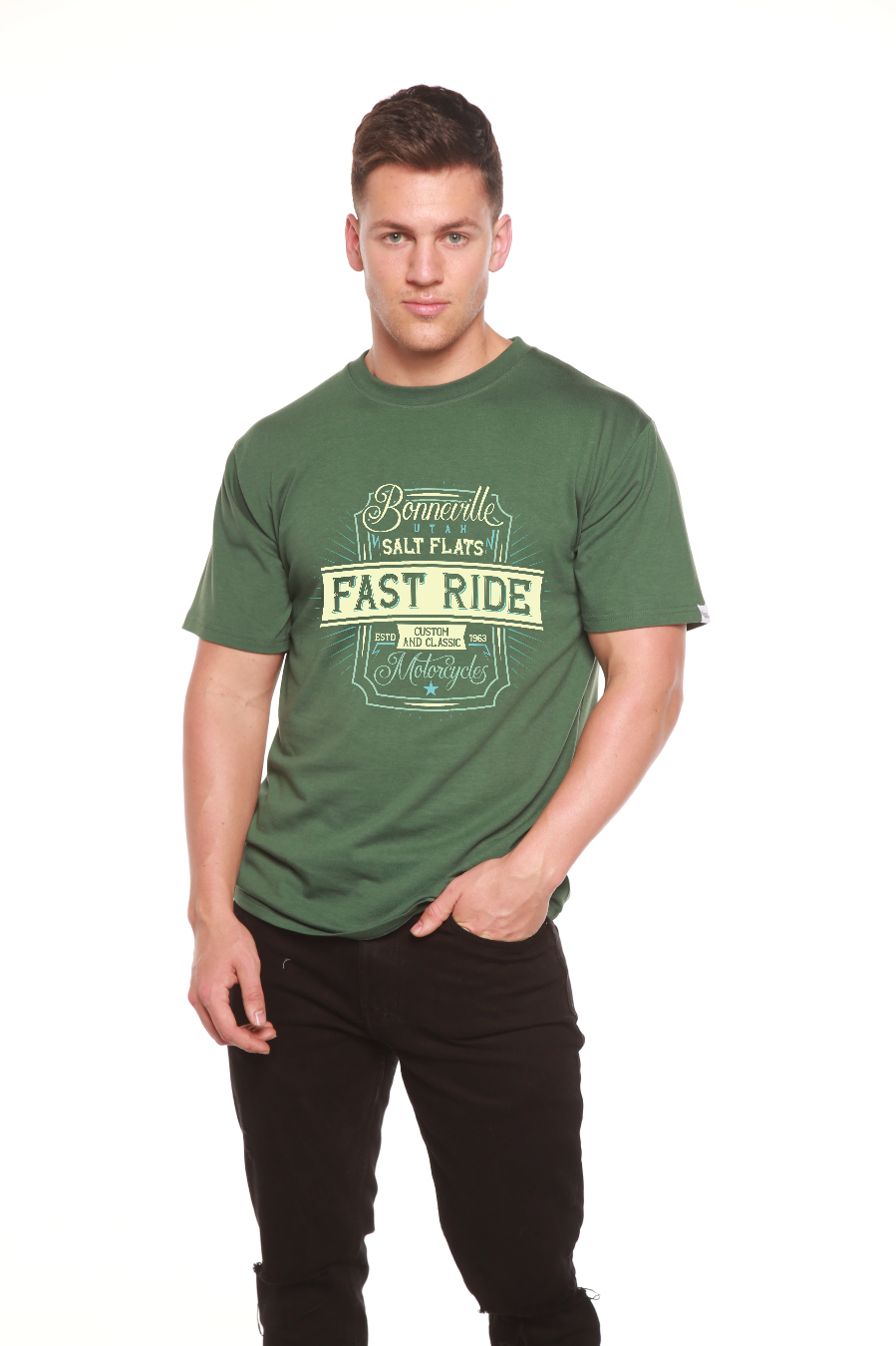 T-shirt graphique à manches courtes en viscose de bambou/coton biologique Fast Ride pour homme