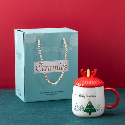 Christmas Mug With Lid Spoon Snowman Ceramic Mug