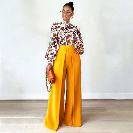 Pantalones casuales anchos de pierna recta de color liso que adelgazan