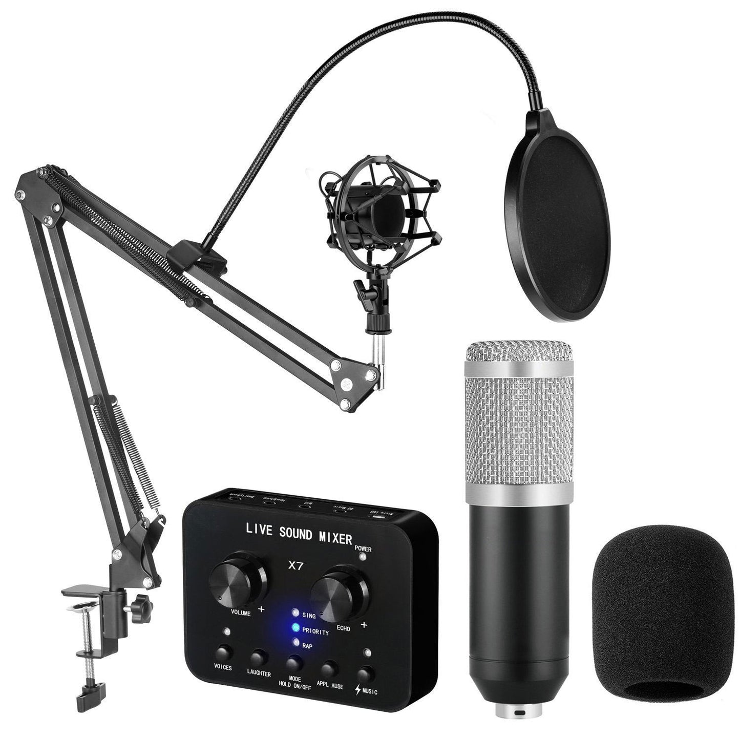Grabación de micrófono, gritos, karaoke en vivo, pódcast