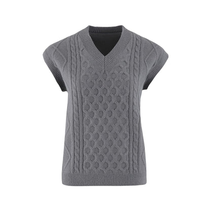 Women's V-neck Twisted Solid Color Top Sweater