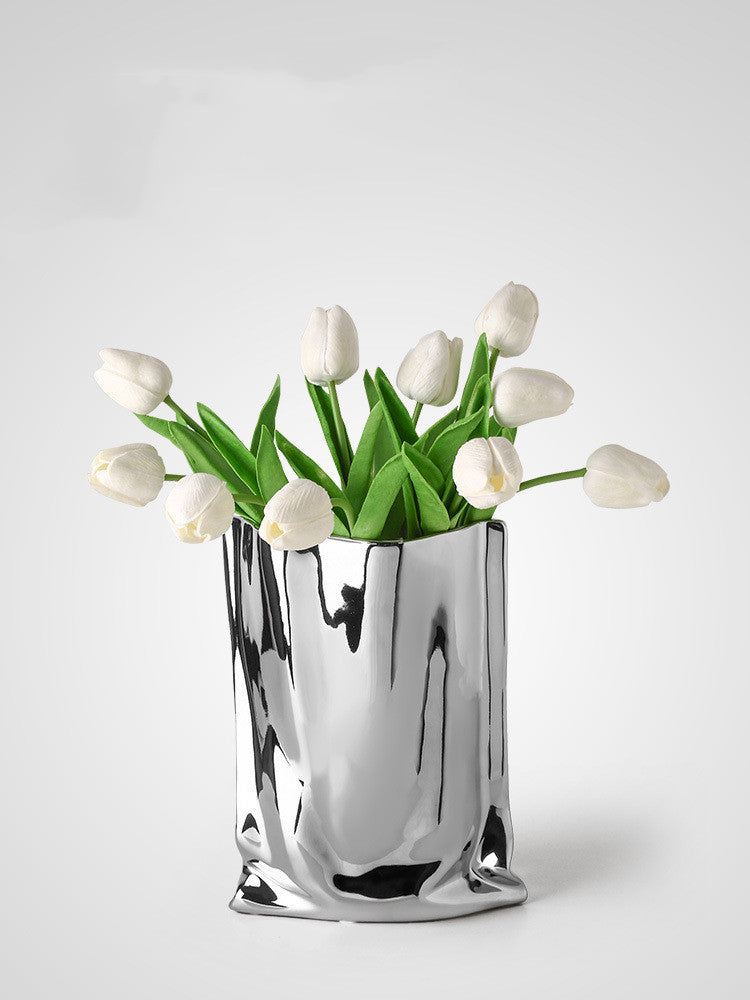 Extremely Simple Silver Vase Creative Irregular Ceramic Ornaments