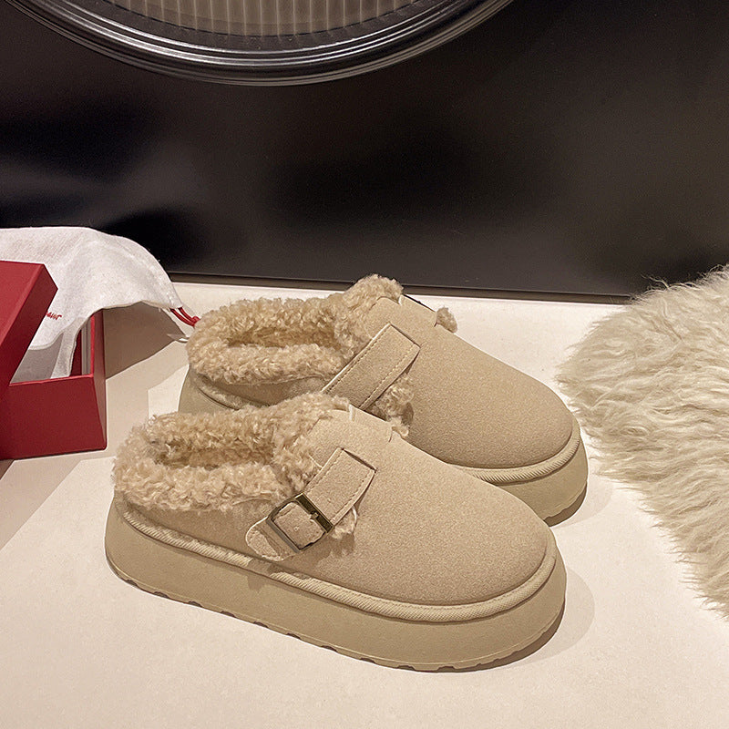 Nouvelles Chaussures d'Hiver de Luxe pour Femmes, Peluche Mode Rétro, Chaussures Plates en Coton, Pantoufles à Semelle Plate pour Femmes, Bottes à Plateforme pour Femmes
