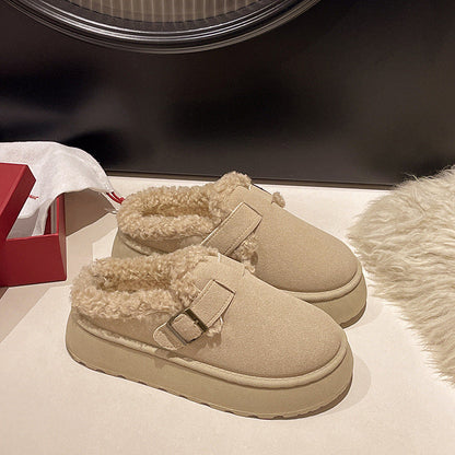 Nouvelles Chaussures d'Hiver de Luxe pour Femmes, Peluche Mode Rétro, Chaussures Plates en Coton, Pantoufles à Semelle Plate pour Femmes, Bottes à Plateforme pour Femmes