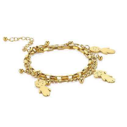 Cartoon Character Titanium Steel Ball Figaro Chain Double Layer Bracelet