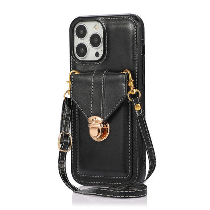 Faux Leather Crossbody Lanyard iPhone Case – Card Slot Diagonal Strap | iPhone 6–13