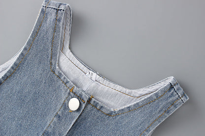 Two-piece Baby Girl Big Lapel Shirt Denim Strap Skirt