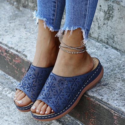 Chaussons Rétro Femme Chaussures Florales Creuses Sandales d'Été d'Extérieur