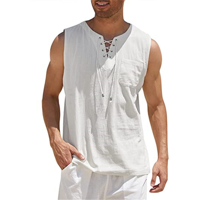 Men’s Summer Tank Vest – Shirt Collar Tie Short Sleeve T-Shirt | Multiple Colors