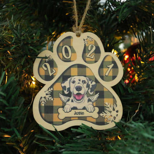 Décoration de sapin de Noël en bois coloré à suspendre en forme de patte de chien