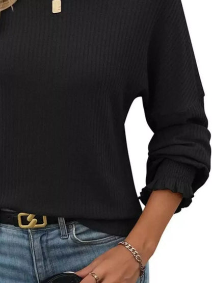 Ribbed Knit Long Sleeve T-Shirt