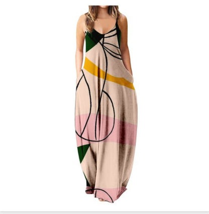 Vestido con tirantes frescos de verano, estampado digital estilo cara abstracta, elegante vestido de calle