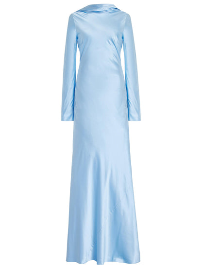 Satin Open-back Long-sleeved Maxi Dress