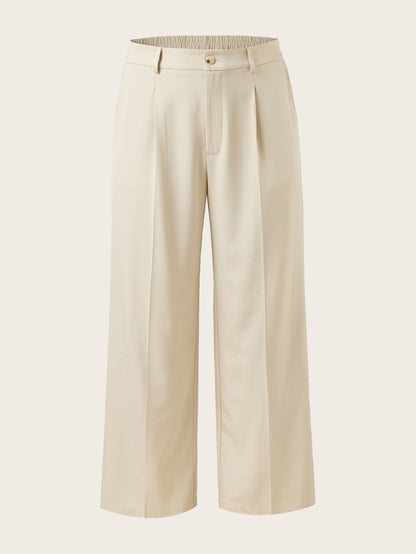 Women's Plus Size High Waist Straight Leg Trousers - Elegant, Polyester, Machine Washable, Casual Suit Pants For Women