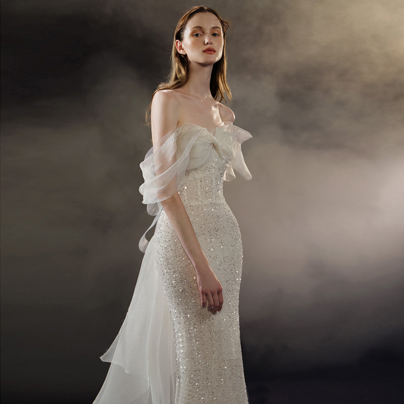 Vestido de Noche de Novia con Cola de Pez y Bra de Boda