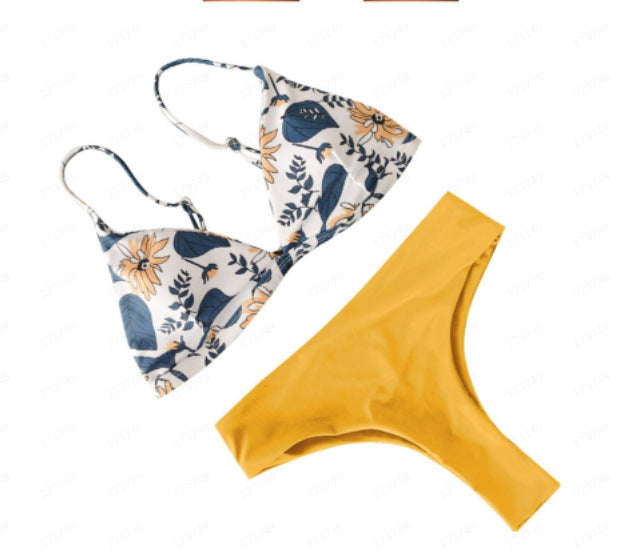 Solid Color Printing Bikini Beach Swimsuit