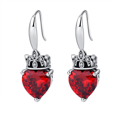 S925 Silver Crown Peach Heart Vintage Earrings Silver Ear Pendant