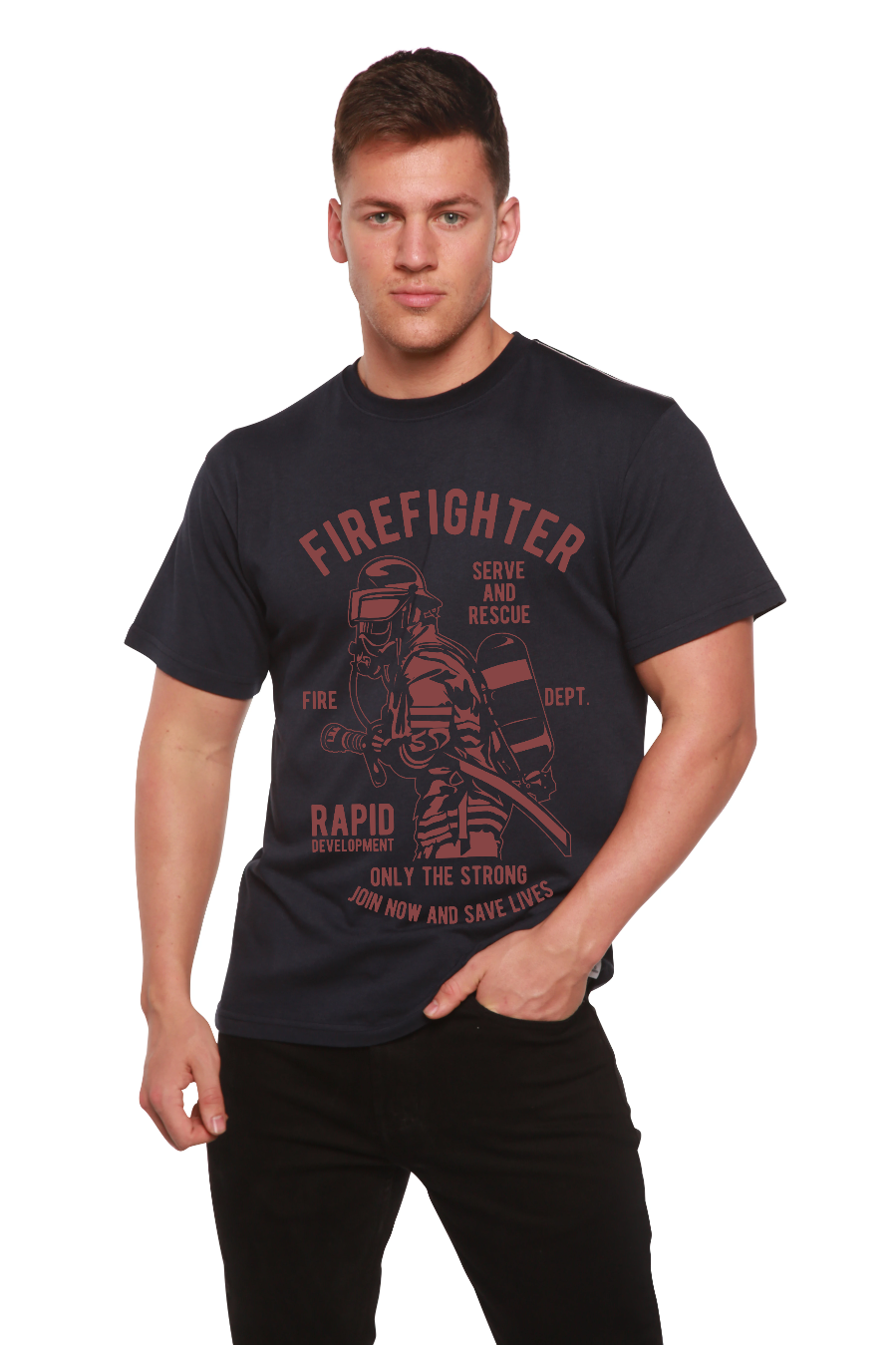 T-shirt graphique à manches courtes en viscose de bambou et coton biologique pour homme du service des pompiers