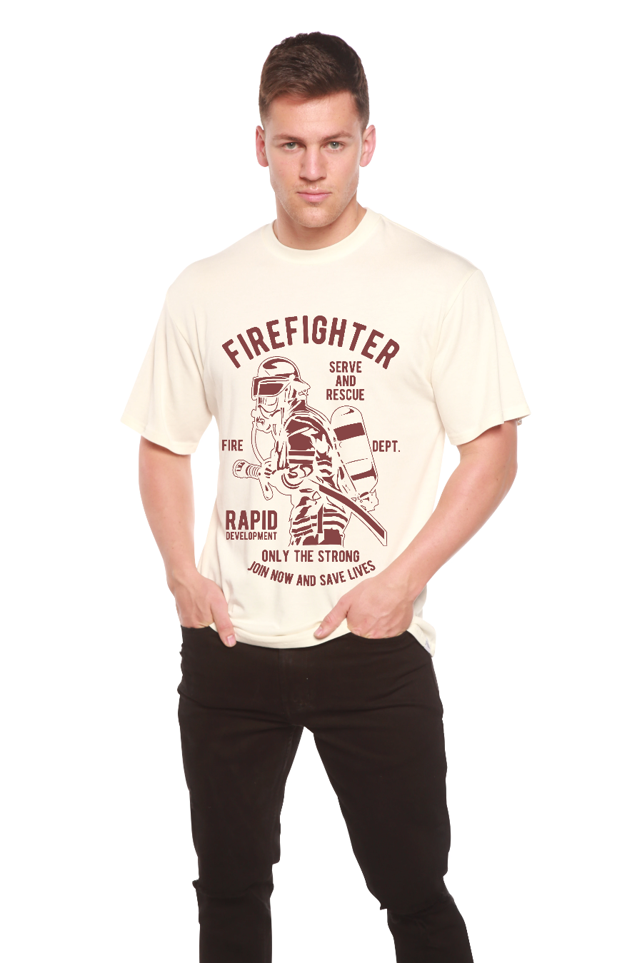 T-shirt graphique à manches courtes en viscose de bambou et coton biologique pour homme du service des pompiers