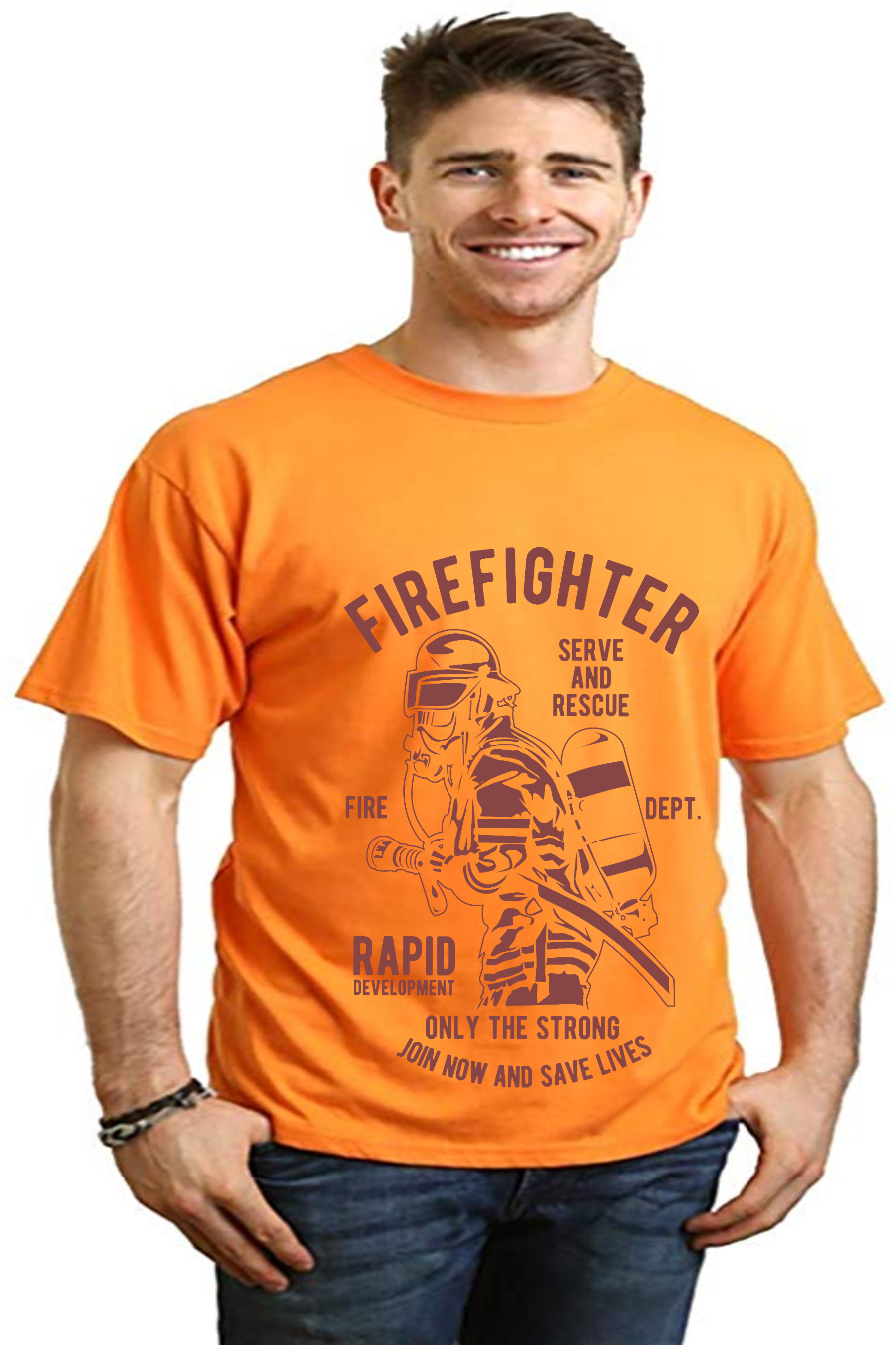 T-shirt graphique à manches courtes en viscose de bambou et coton biologique pour homme du service des pompiers