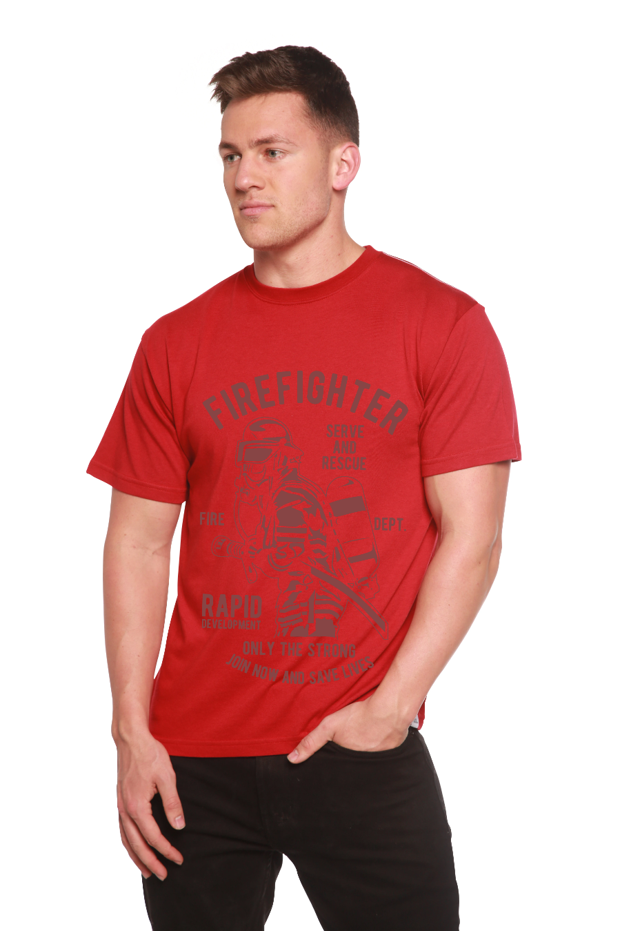 T-shirt graphique à manches courtes en viscose de bambou et coton biologique pour homme du service des pompiers