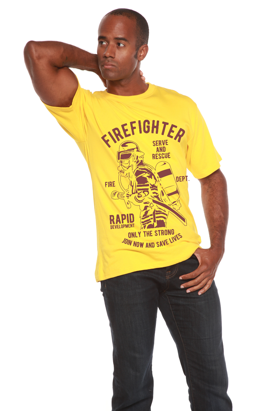 T-shirt graphique à manches courtes en viscose de bambou et coton biologique pour homme du service des pompiers