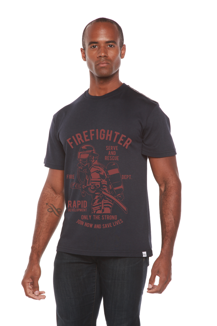 T-shirt graphique à manches courtes en viscose de bambou et coton biologique pour homme du service des pompiers