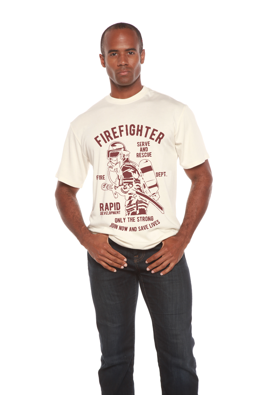 T-shirt graphique à manches courtes en viscose de bambou et coton biologique pour homme du service des pompiers