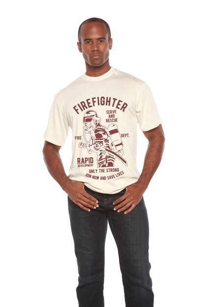 T-shirt graphique à manches courtes en viscose de bambou et coton biologique pour homme du service des pompiers